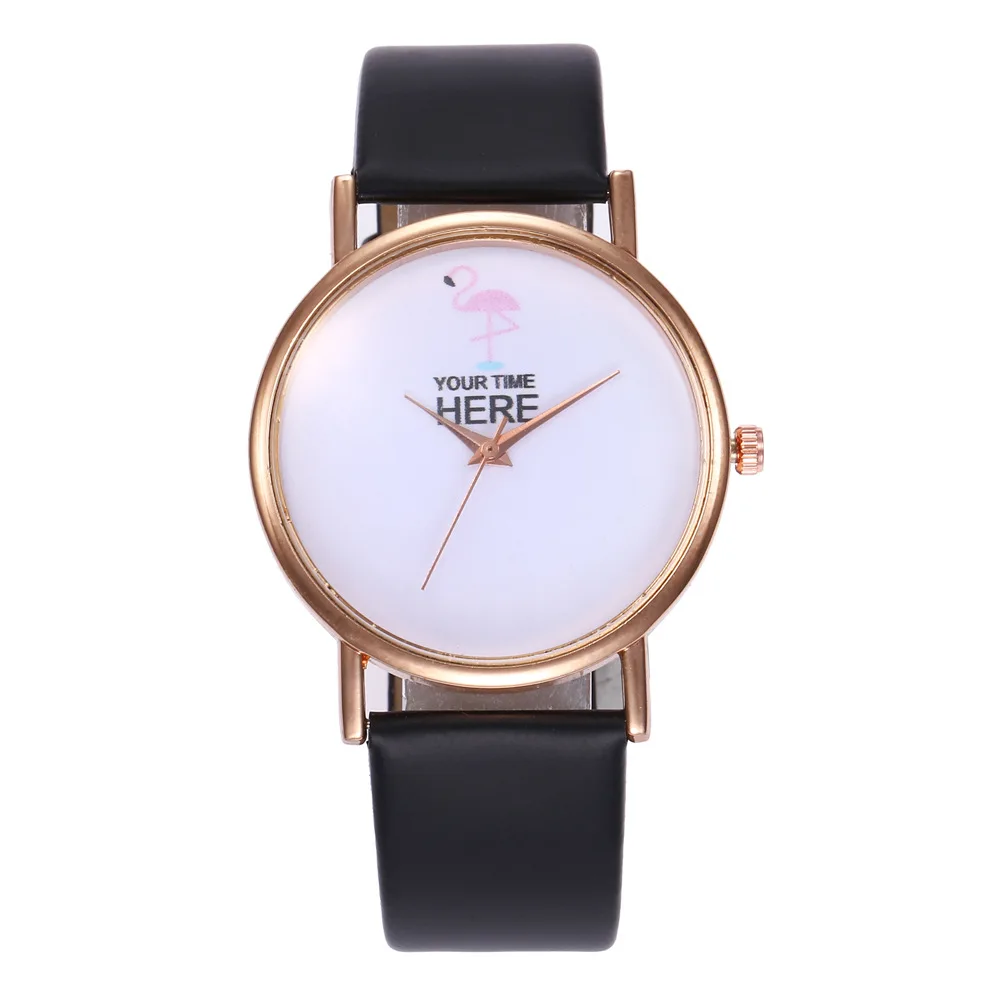

Women's Watch New Cartoon Flamingos Pattern Ladies Wrist Watches Casual Leather Strap Quartz Watch Fashion Female Clock Relogios