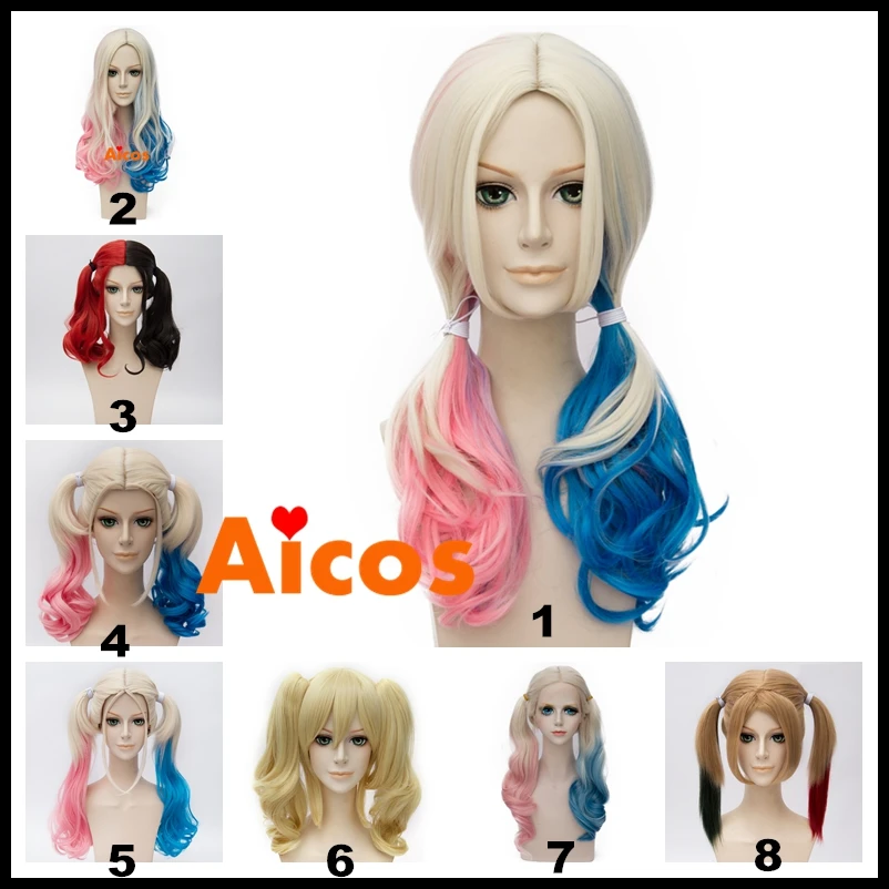 

Long Wavy Cosplay Wig for DC Batman Joker Suicide Squad Ombre Pink Blue Blonde Harley Quinn+Wig Cap