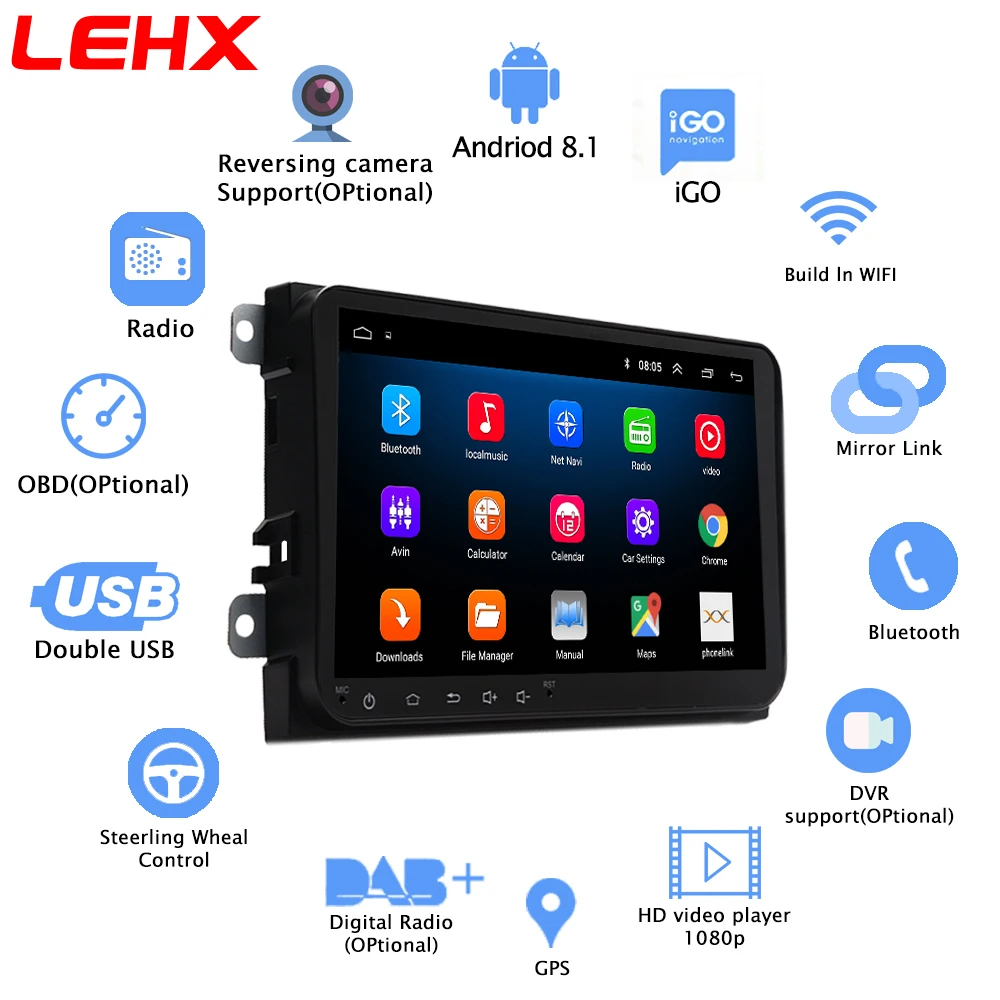 LEHX 9 بوصة سيارة الروبوت 8.1 سيارة راديو GPS راديو تلقائي 2 الدين USB لشركة فولكس فاجن سكودا اوكتافيا جولف 5 6 توران باسات B6 جيتا بولو تيغوان