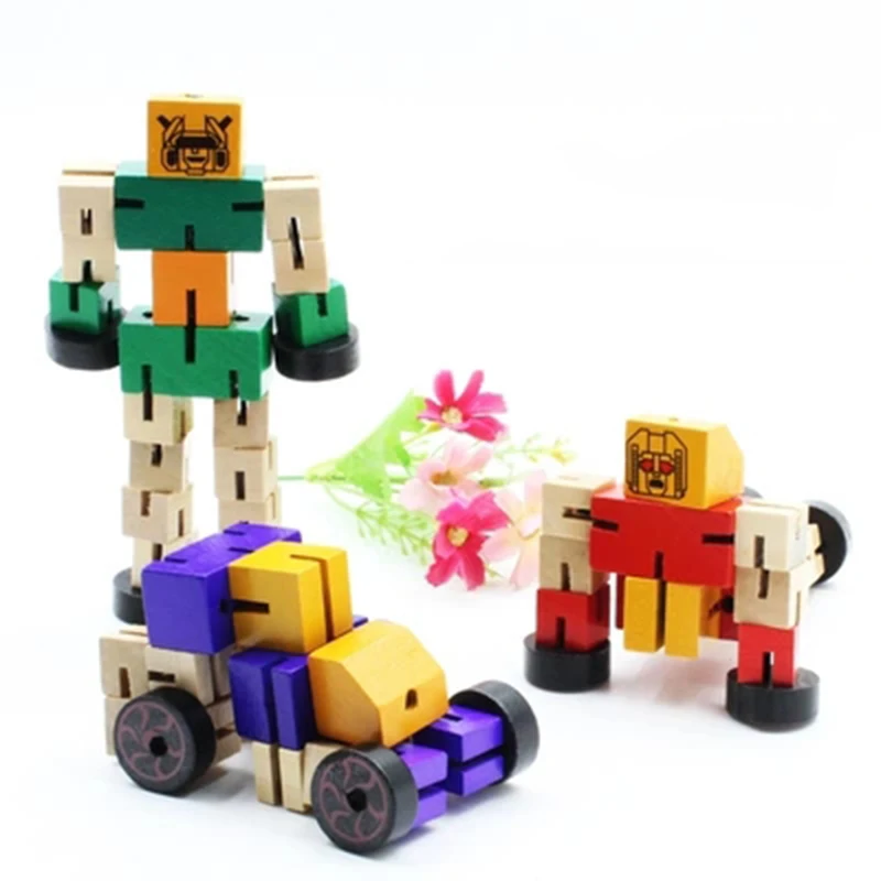 Wooden Transformation Robot Cars Montessori DIY Toy Action Figure Robot Kids Adult Sensory Fidgit Antistress For Autism ADHD