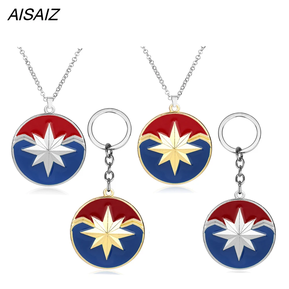 

The Avengers Captain Marvel Logo Keychain necklace Fashion Metal Key Chain Pendant Men Gift Movie Jewelry Christmas gifts