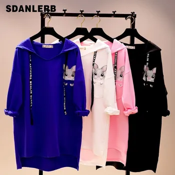 

Spring Long Sleeve Bat Shirt Women's Solid Color Tshirt Cute Rabbit Embroidery Loose Hoodies Student Hooded Shirt Tops