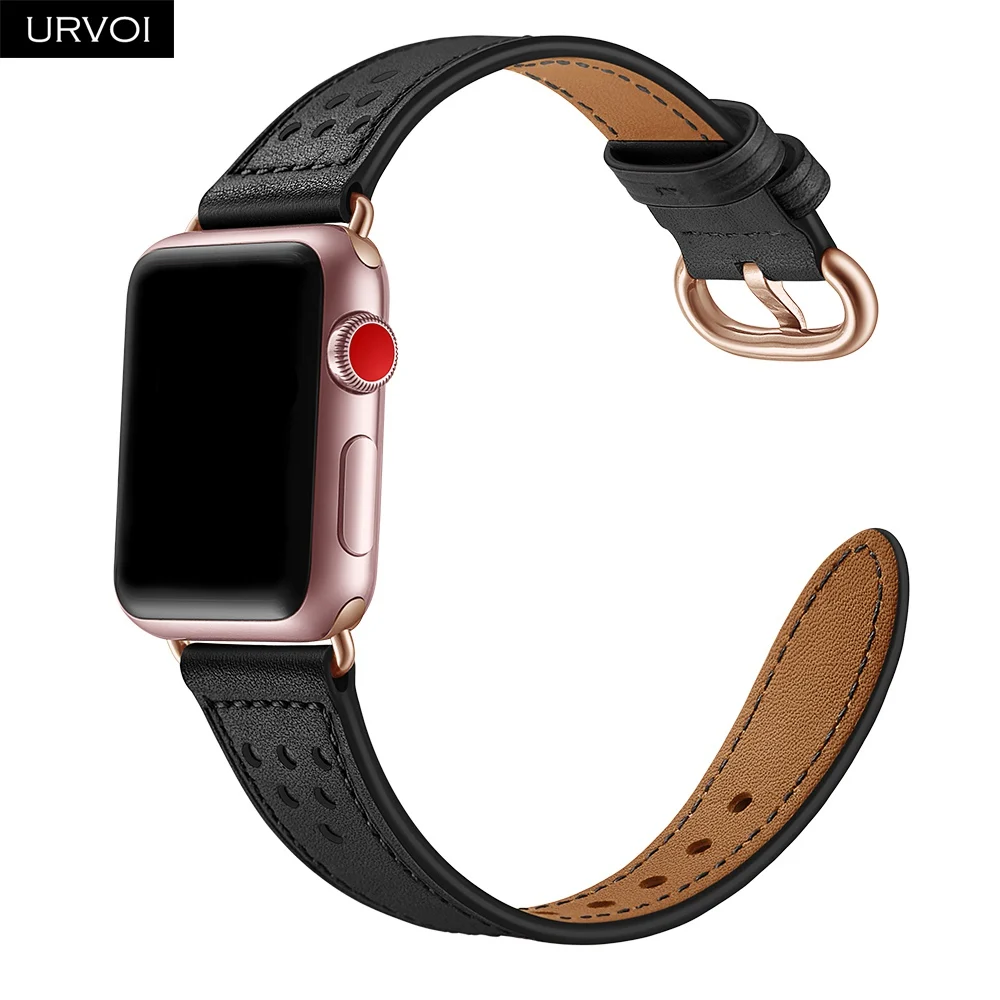 URVOI кожаный ремешок для apple watch серии 4 3 2 1 slim fit ремешок для iwatch классические цвета розового золота адаптер/пряжки 40 44 мм