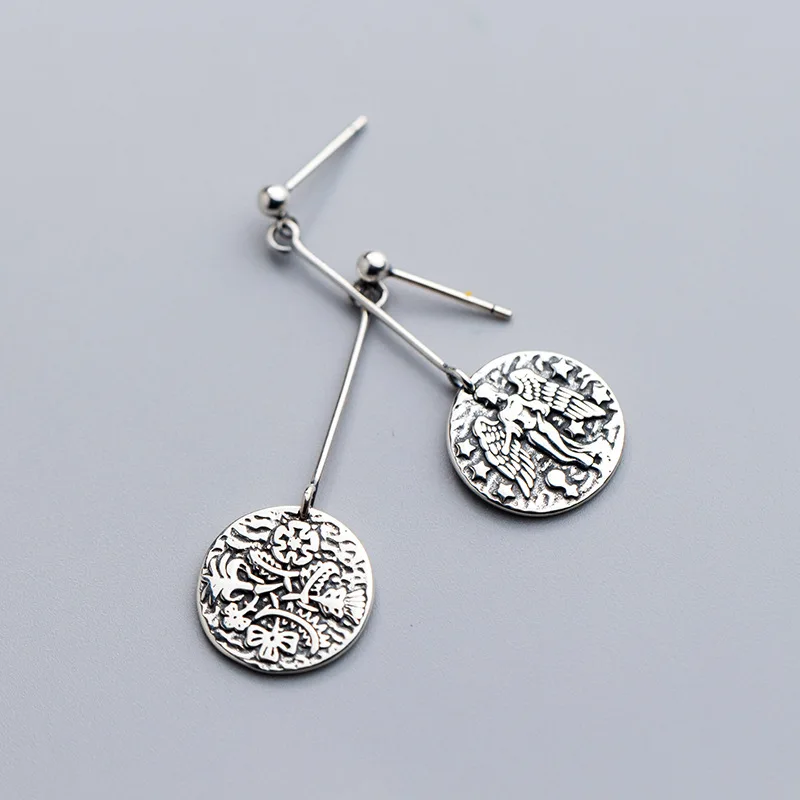 Vintage Portrait Disc Long Dangle Earrings for Women Minimalist Drop Geometrical Round Angel Coin Earrings Jewellery Bijoux 2019 (3)