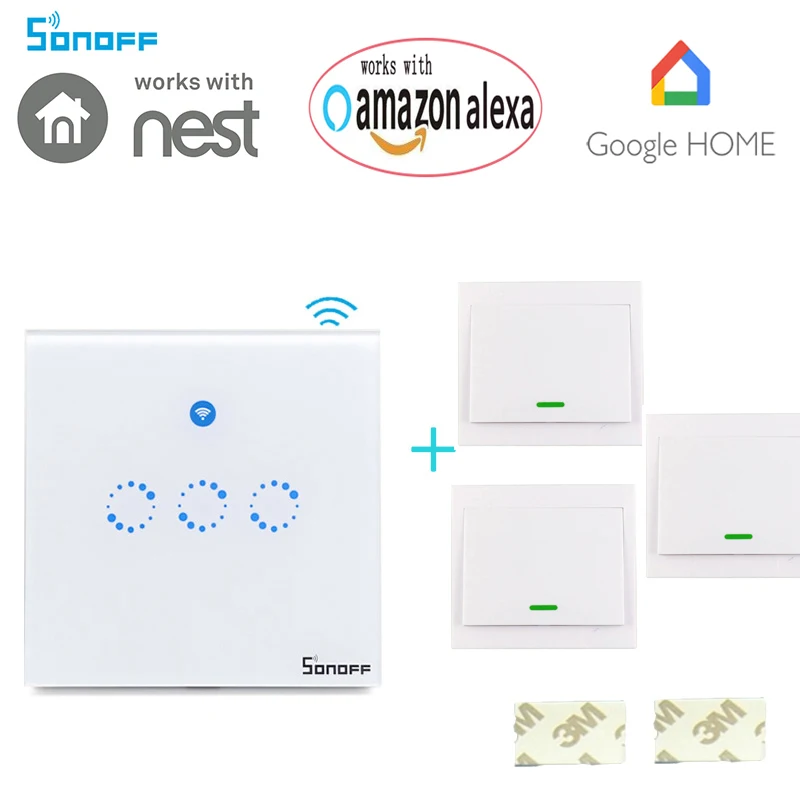 

2018 New Arrival Sonoff T1 3Gang 2way WiFi Wireless RF/APP/Touch Control Wall Light Timing Switch UK Type Smart Home Automation