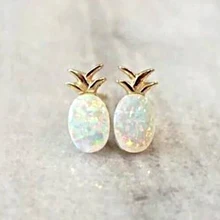 Nuevos pendientes bonitos Vintage de cristal blanco ópalo fruta piña joyería mujer boda oreja aretes de estudio niñas pendiente divertido