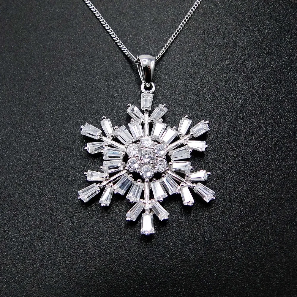Women Pendant 100 925 Sterling Silver Jewelry with White CZ Snowflake