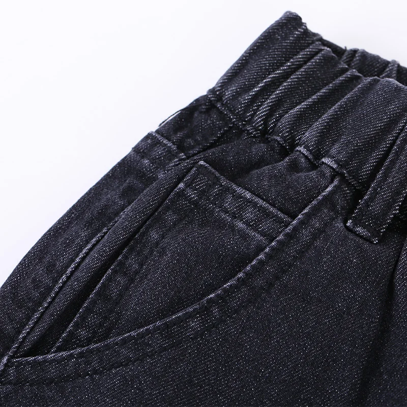 LEIJIJEANS 2018 New Item Autumn Plus Size Light Wash Solid Black Fashion Elastic Waist Full Length Casual Women Harem Jeans 6870