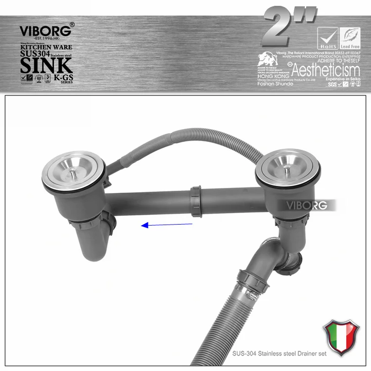  VIBORG Deluxe 304 Stainless Steel deodorizing Kitchen Sink Double strainer Basket Drain Set with Dr - 32830029021