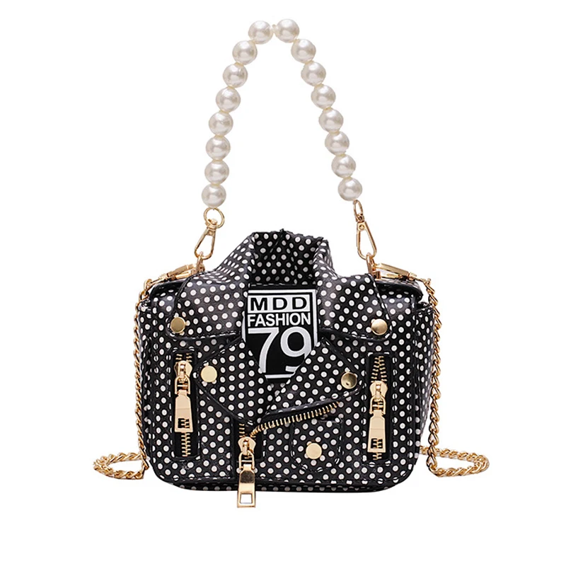 

2019 Women Bags Fashion Motorcycle Shoulder Bag New Summer Handbag With Pearl Handle Chain Crossbody Jacket Bags