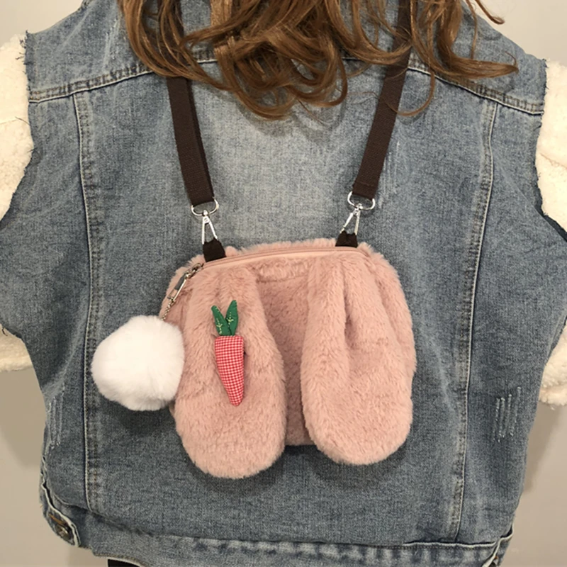 

IVYYE Rabbit Ear Fashion Anime Plush Shoulder Bags Soft Cartoon Tote Casual Handbag Fluffy Dolls Phone Bag Lady Girls New