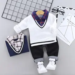 ZWXLHH 2019 весенняя одежда для маленьких мальчиков наборы ухода за кожей малышей Одежда Костюмы плед отложной воротник рубашка Джинс
