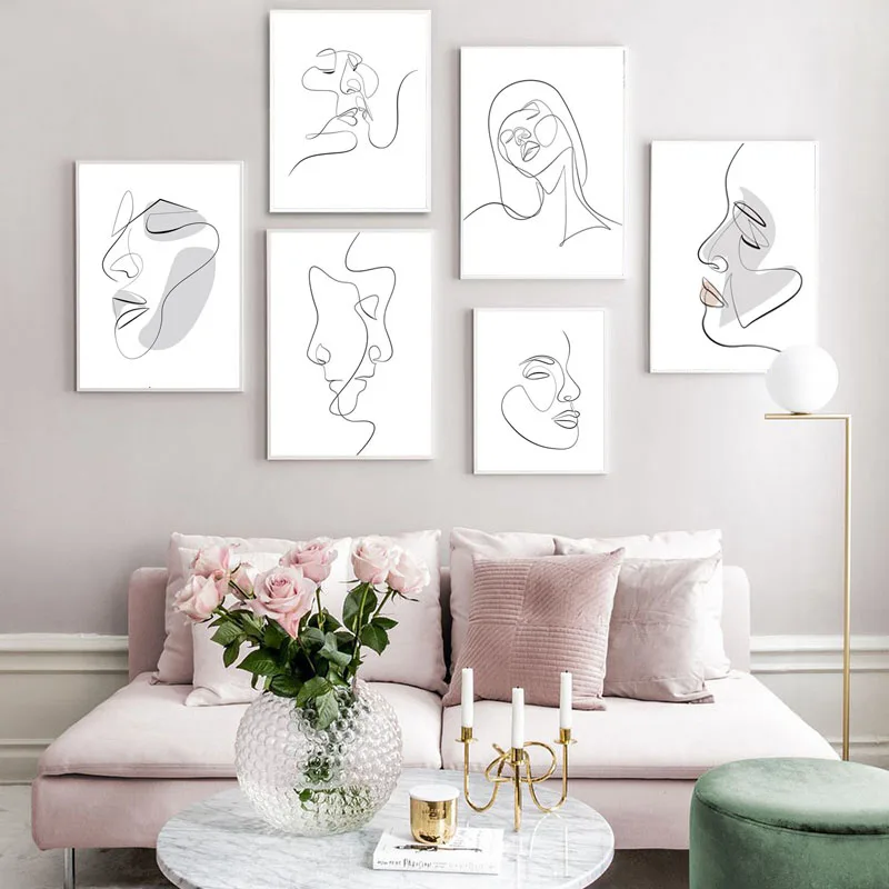 

Canvas Print Picture Wall Art Passion Face Sketch One Line Nordic Paintings Home Decoration Cuadros Module Poster Kids Bedroom
