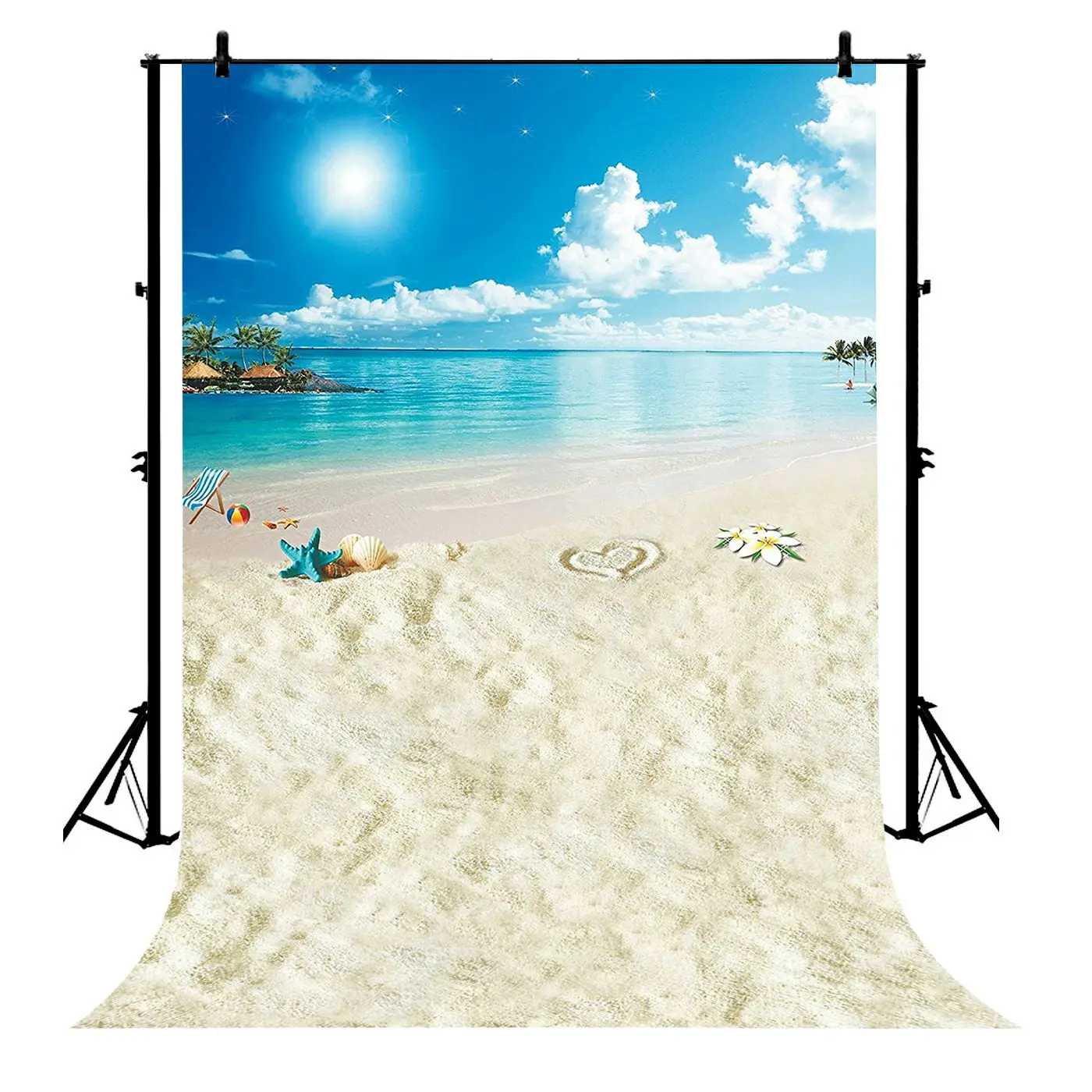 

5x7ft Summer Blue Sky White Clouds Sandy Beach Polyester Photo Background Portrait Backdrop