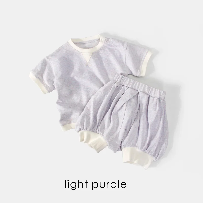 Light purple Детский костюм, короткий рукав, весенний и летний костюм, детская футболка, большие pp шорты, два Легкая Одежда для мальчиков из хлопка - Цвет: Light purple