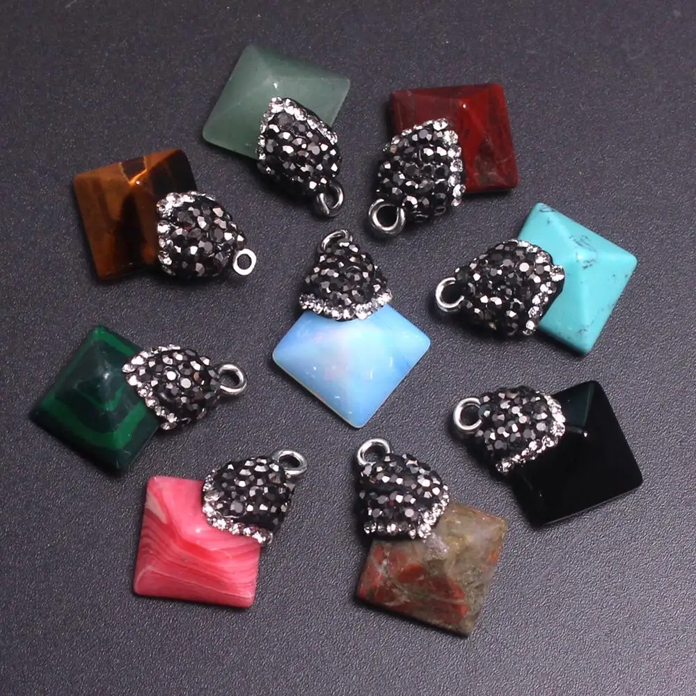 

50pcs Green Turquoises Natural Stone Rhinestone Pyramids Treat Chakra Charms Hexagram Healing Pendants for Jewelry Making Free