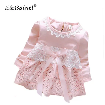 

New Fashion Four Leave Grass Lace Baby Girls Long Sleeved Dress Kids Clothes Newborn Girl Baby Clothing Dress Vestidos Infantil
