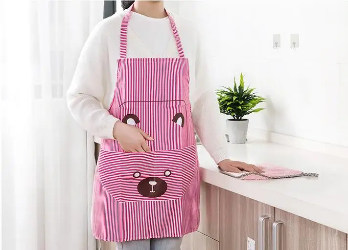 1PC Cute Women Lady Waterproof Bib Apron Dress Restaurant Home Kitchen with Pocket Cooking Cotton Smock Apron Cute Bear OK 0918