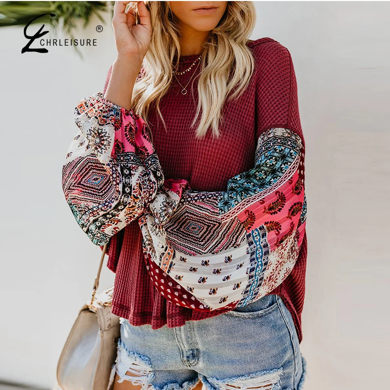 

CHRLEISURE Vintage T Shirt Women Aesthetic Streetwear Oversized Vogue White Long Sleeve Printed Loose Patchowrk Tshirt