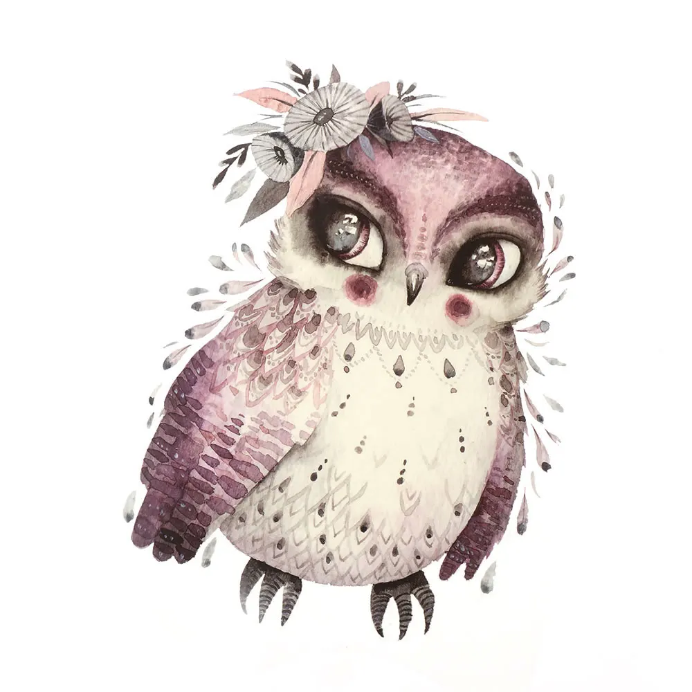 

1PC Watercolor Owl Iron-On Transfer A-Level Washable Parches Ropa Diy Decoration Easy Print Iron on Appliques Clothing Patch