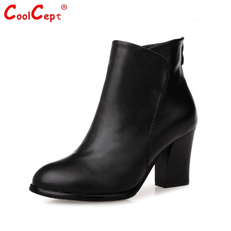 

women real genuine leather high heel half short  boots snow winter botas footwear heels warm boot shoes R7316 size 34-39