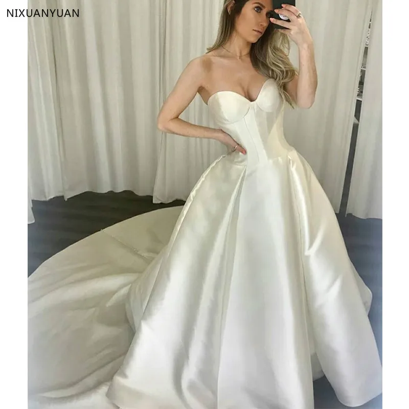 

Wedding Dresses Vestidos de novia Sweetheart Sweep Train Lace Applique Corset Wedding Dress Gowns Robe De Mariage