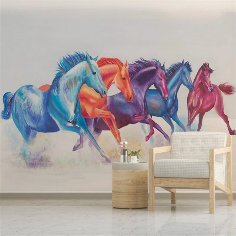 

wellyu Custom large-scale mural 3d wallpaper hand-painted color abstract horse TV background wall Pape de Pared de Parato