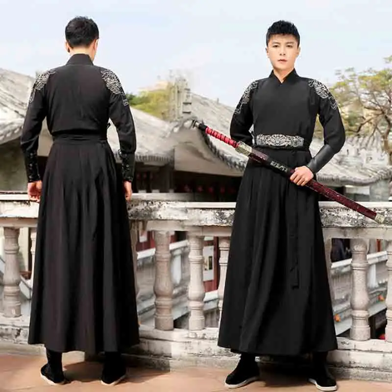 Новинка для взрослых мужчин Hanfu черная Древняя китайская династия Хань династии традиционный костюм нарядное платье для мужчин костюм на