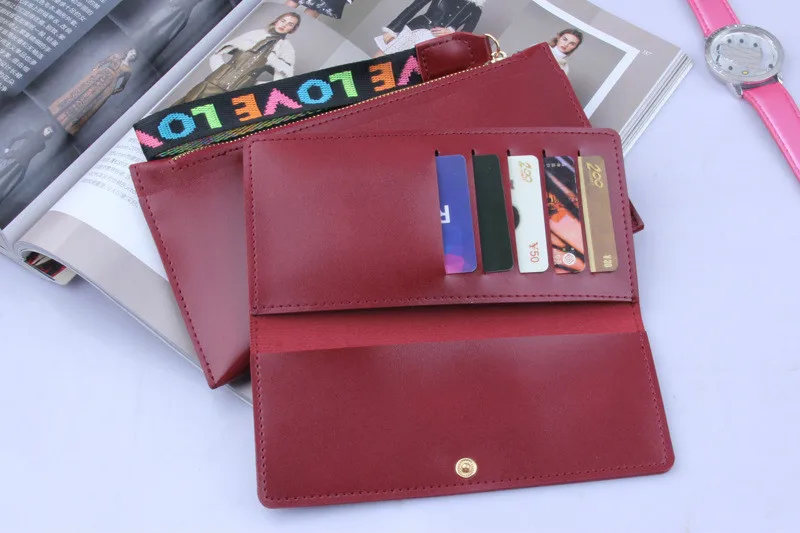 Длинный кошелек для женщин, модный кошелек для монет, держатель для карт, высококачественный клатч, сумка для телефона, органайзер из искусственной кожи, однотонный красный