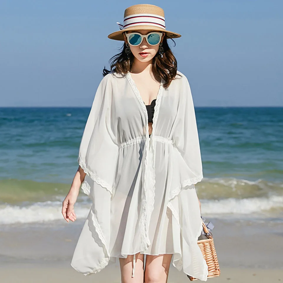 Приморский праздничный кружевной кардиган пляжный вне Шифон Защита от солнца одежда Блузка Свободный кондиционер шаль женская летняя