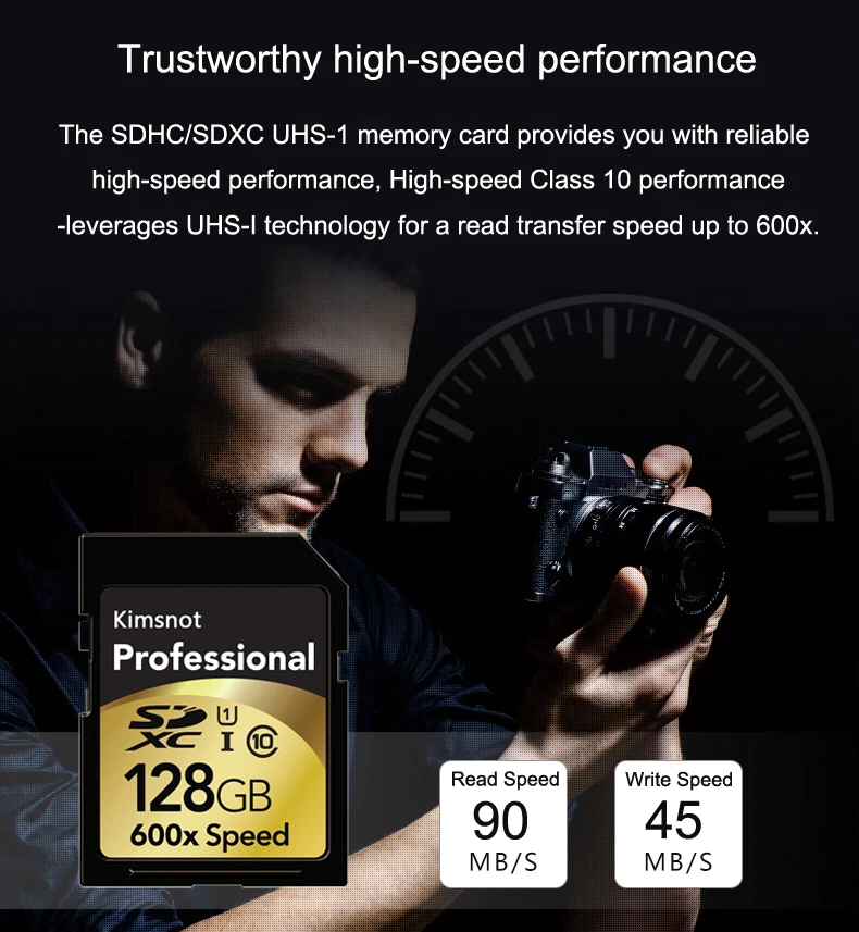 Kimsnot Professional 90Mb/s 64GB 128GB 256GB SDXC SD Card 16GB 32GB SDHC Card Memory Card High Speed 600x For Nikon Canon Camera
