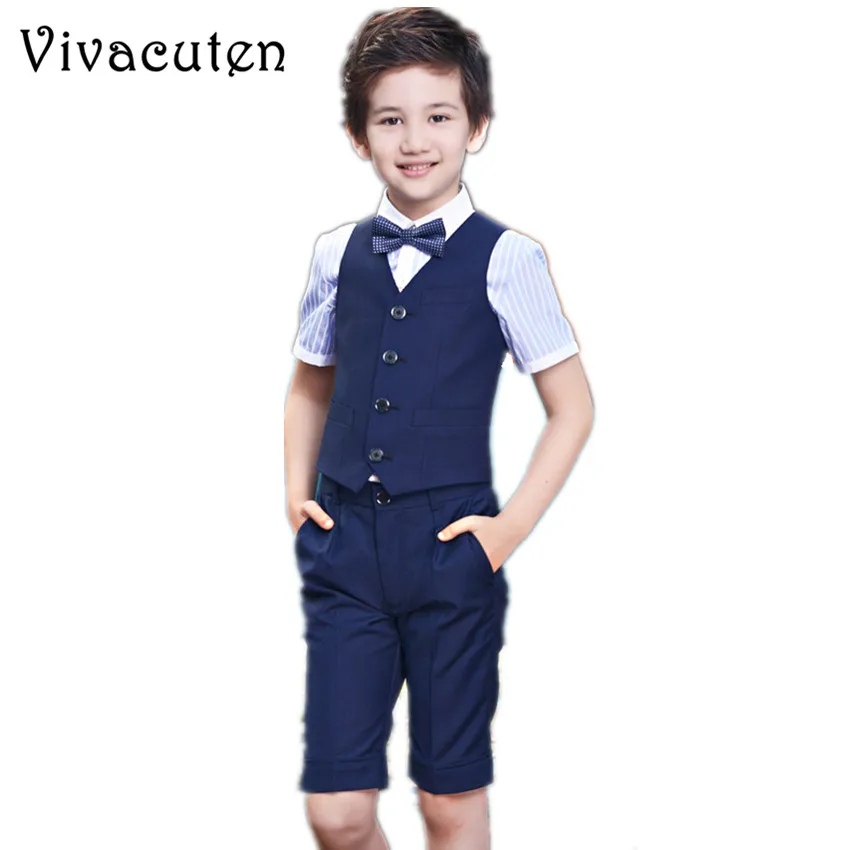 

Brand Flower Boys Wedding Vest Suits with Bowtie Fashion Kids Formal School Performance Suit Vest Shirt Pants Clothing Set F099