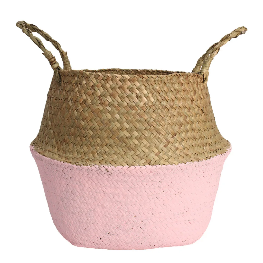 1x Seagrass Belly Storage Basket Shopping Bag Box Organizer Plant Pot