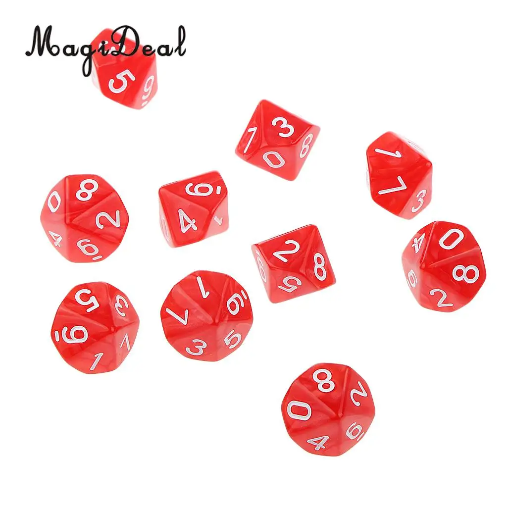 MagiDeal 10Pcs Acrylic Ten Sided Dices D10 for Friends Family Party Club Pub Bar Playing D&D RPG Games Funny Toys 22x22x22mm