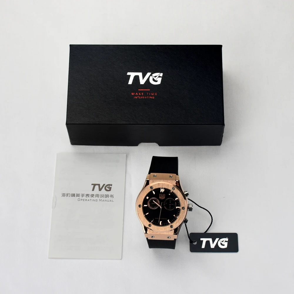 Роскошные часы TVG водонепроницаемые часы с двумя экранами благородные часы с силиконовым ремешком цвета розового золота