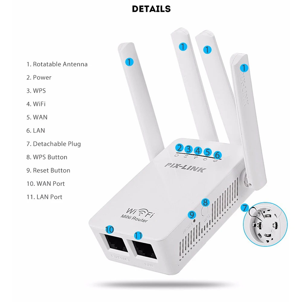 PIXLINK N300 WI FI ретранслятор точка доступа маршрутизатора Беспроводной 300 Мбит/с