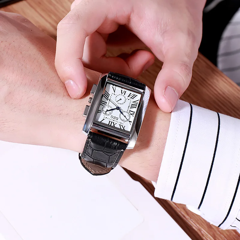 Дизайн квадратный кварцевые часы модное мужское в деловом стиле часы с ремешком на запястье