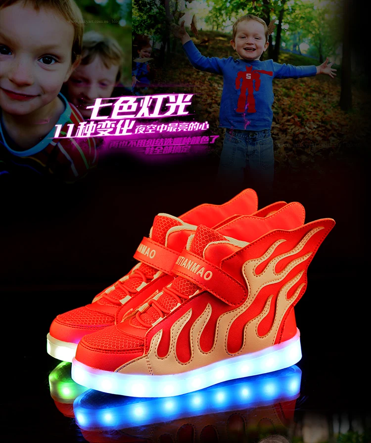 STRONGSHEN Green Kids Shoes with LED Lights Children Kids Sneakers with Wing Boys Girls Led Light Up Shoes USB Charging Warm extra wide children's shoes