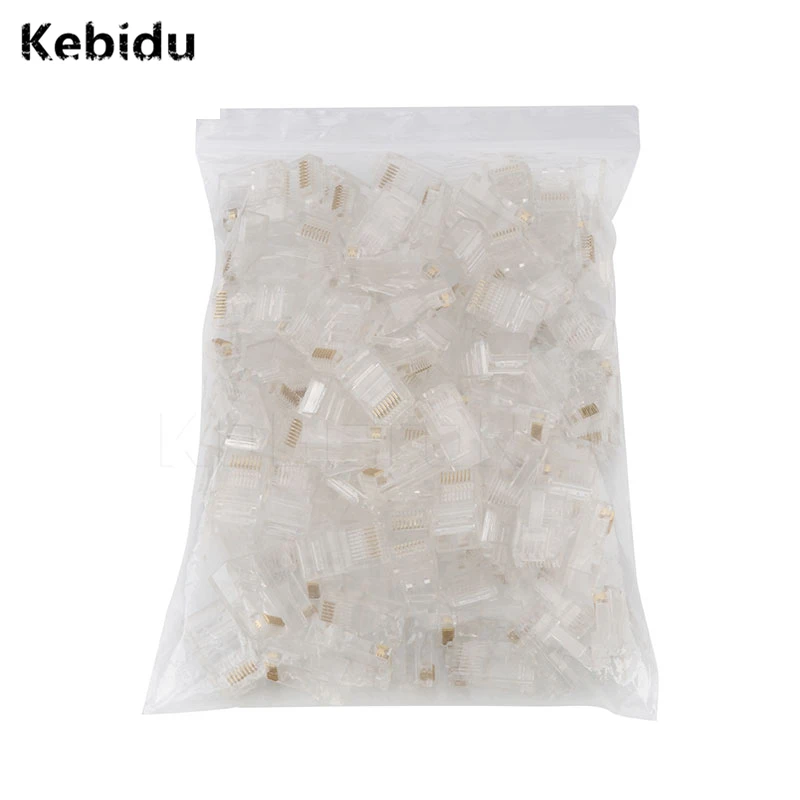

Kebidu 100PCS RJ45 RJ-45 Ethernet Cables Module Plug Network Connector for UTP Cat5 Cat5e Network Cable Crystal Heads 8P8C HOT