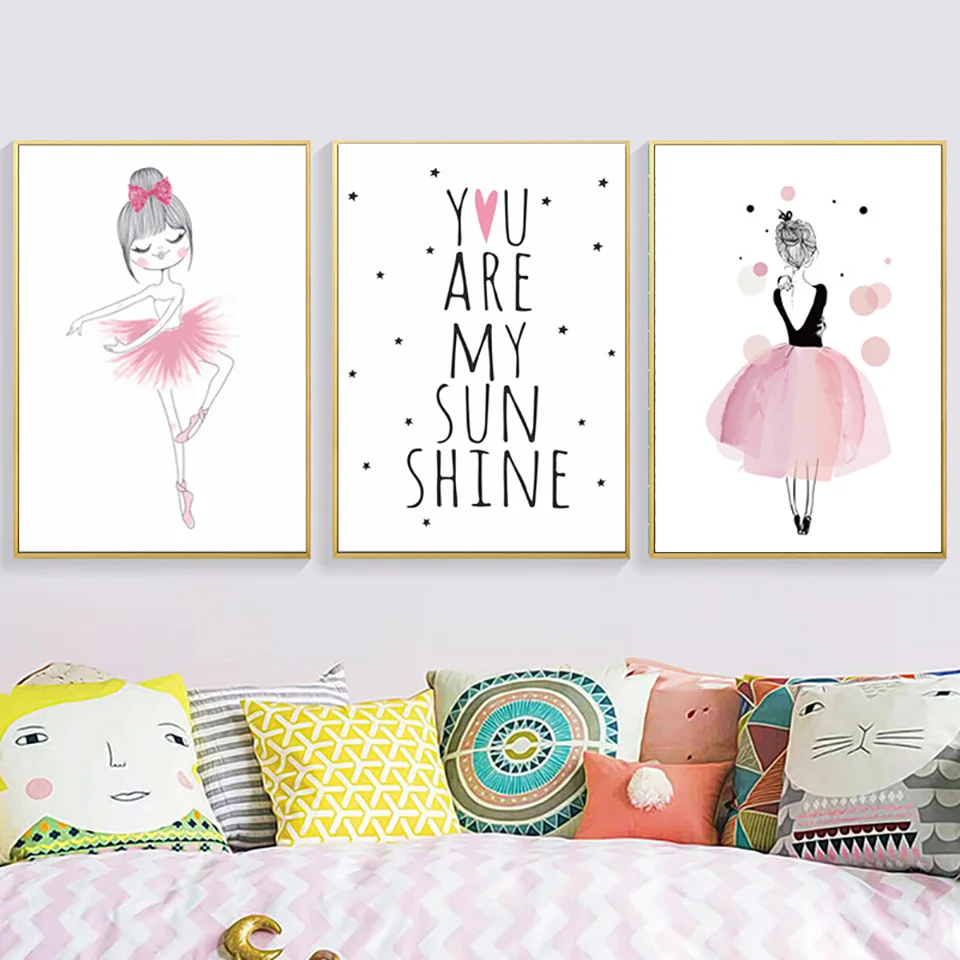 Danse-mur-Art-toile-peinture-pour-b-b-chambre-imprime-p-pini-re-affiche-Animation-filles (1)