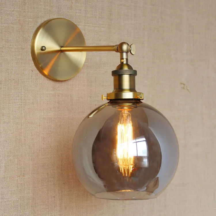 

IWHD RH Vintage LED Wall Lamp Retro Industrial Wall Lights Iron Rocker Arm Glass Ball Lampshade Bedside Fixtures Home Lighting