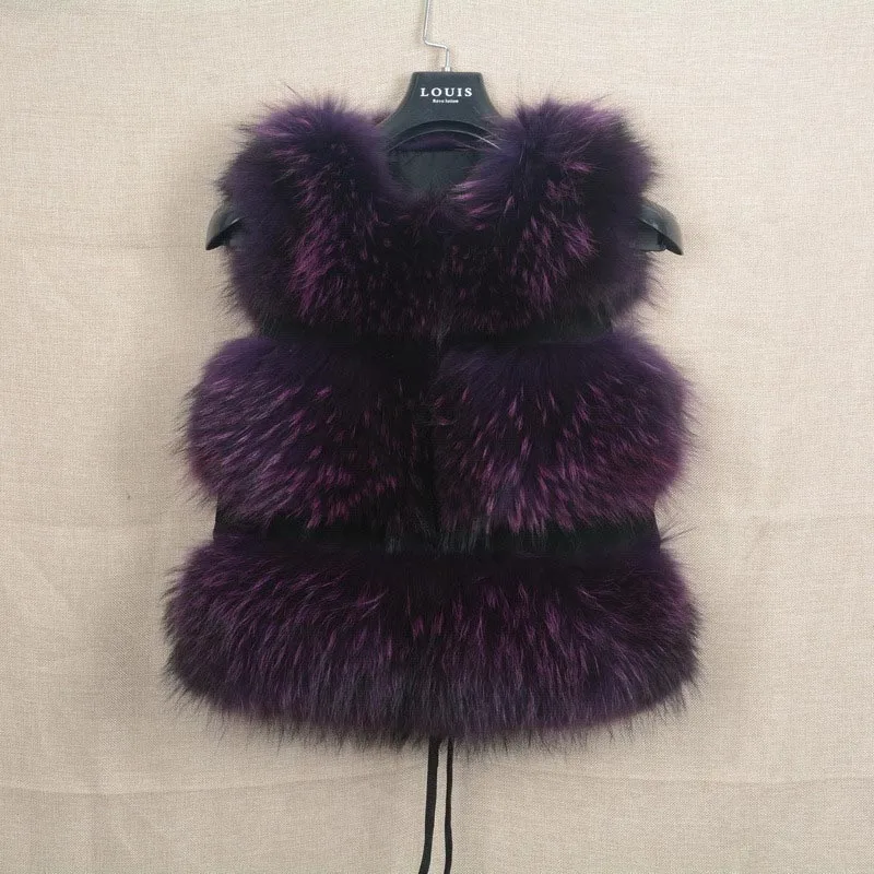 Новые поступления Настоящее Меховой жилет Для женщин натуральная енота меховой жилет короткая куртка зимняя мода толстые Обувь на теплом меху 3 ряда жилет S1150SJ - Цвет: Purple