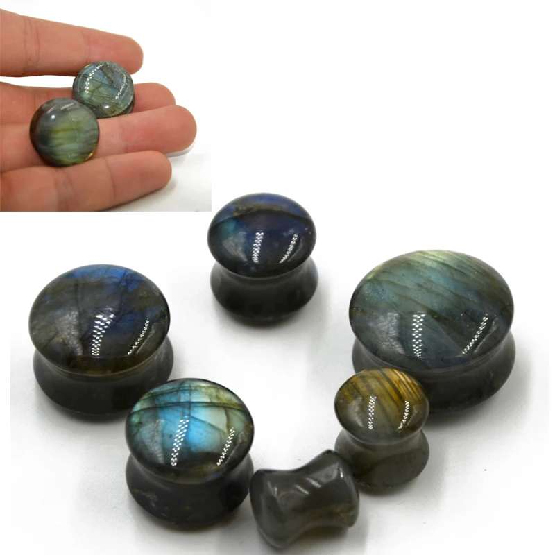 2pcs Labradorite Ear Plug Double Flared Plug Glow Stone Ear Expander Body Piercing trinket