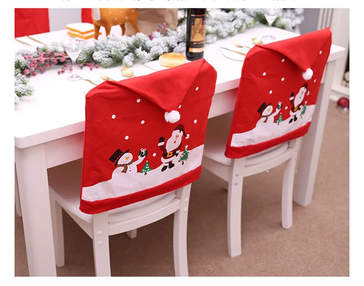 Chair Cover Dinner Dining Table Santa Claus Snowman Red Cap Ornament Chair Back Covers Christmas Decor Table New Year Supplies