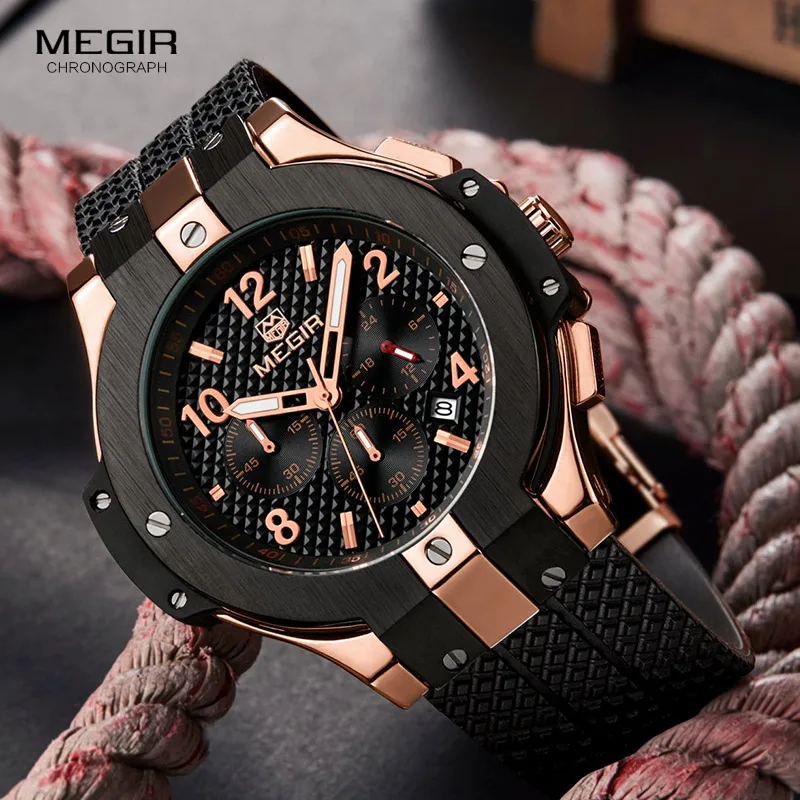 Best MEGIR Chronograph Sport Watch Men Creative Big Dial Army Military Quartz Watches Clock Men Wrist Watch Hour Relogio Masculino
