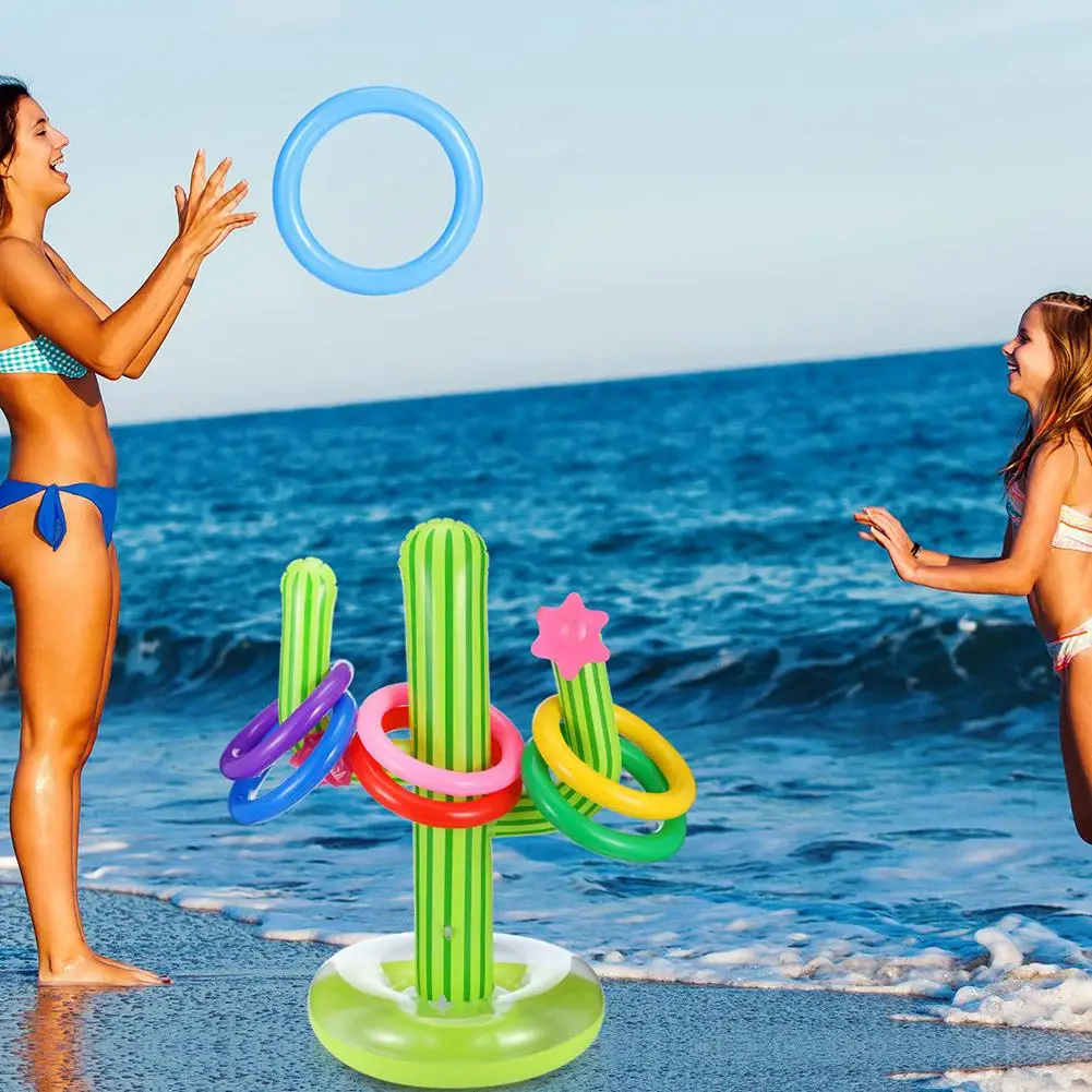 

5PCS Inflatable Cactus Ring Toss Game Set Floating Swimming Ring Summer Outdoor Children's Intelligence Interactive Game