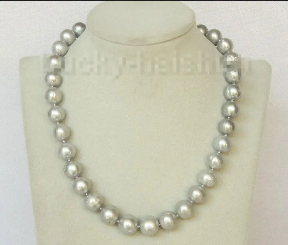 

FREE SHIPPING>>>@@ > Hot sale new Style >>>>>Genuine 17" 13mm round gray freshwater pearls necklace j10156