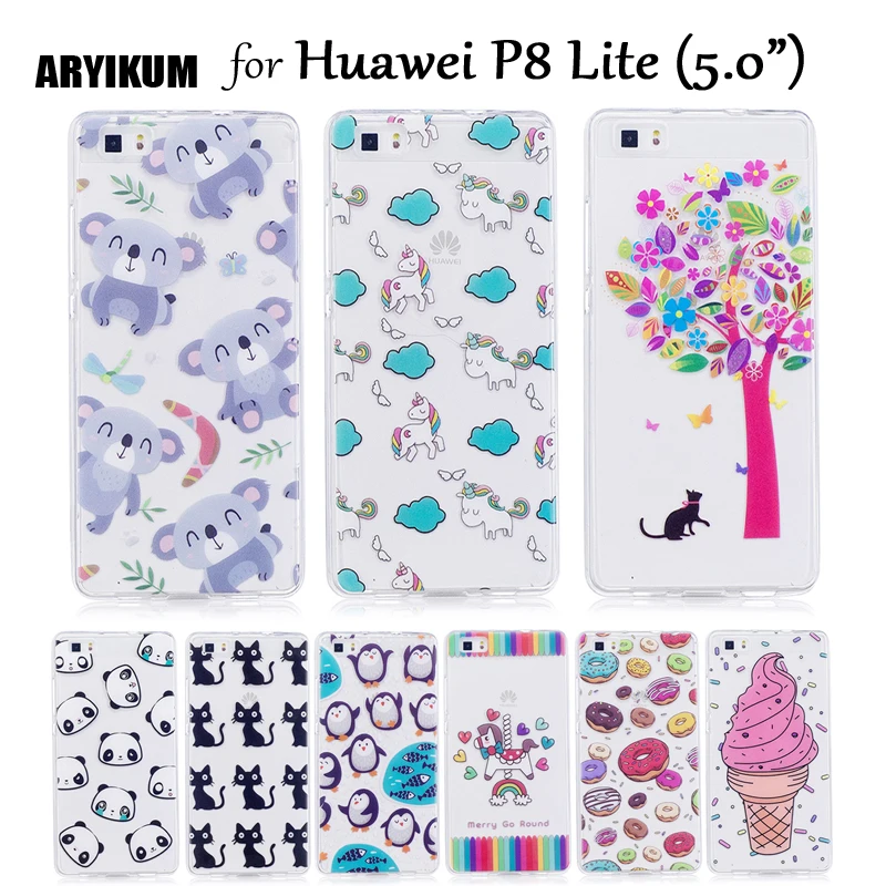 ARYIKUM Black Cat Case For Huawei P8 Lite ALE-L21 Cartoon Rainbow Unicorn Silicone Cover Huawai Hawei Huaway |