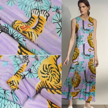 

Chinese style tiger prints 15 mm 100% silk crepe fabric without ironing, smooth and smooth