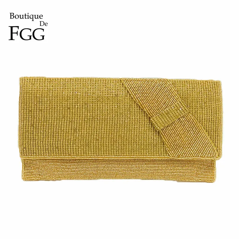 Boutique De FGG Dazzling Crystal Silver Bow Evening Purse Indian Handmade Beading Clutch Wedding Prom Bag Bridal Beading Handbag
